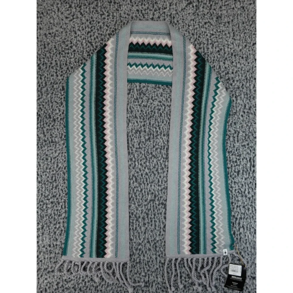 Smartwool Pine Lake Chevron‎ Scarf Light Gray Heather Merino Wool NWT